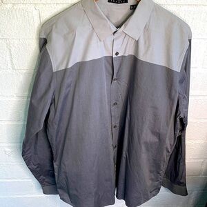 Theory Colorblock Gray Button Down Long Sleeve Cotton Shirt sz XL